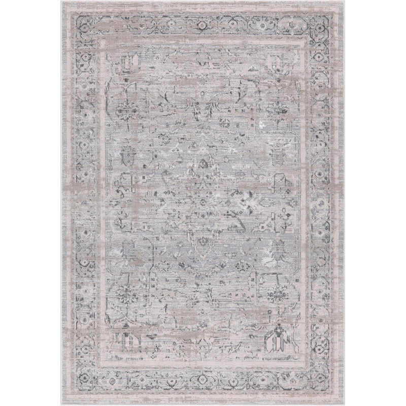Nevada Collection Bordered Cream and Grey Rug, Rectangle 2' x 3'