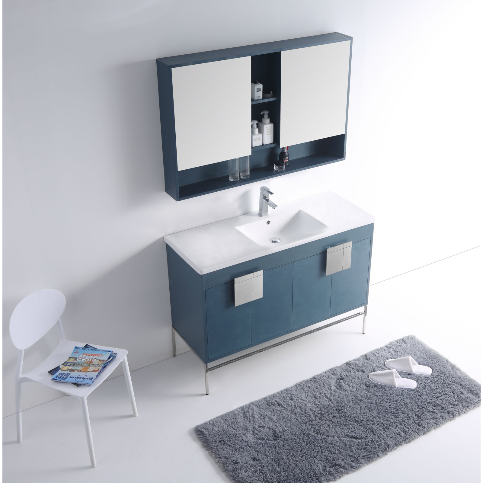 Maisie 48'' Single Bathroom Vanity, Polish Chrome, Blue