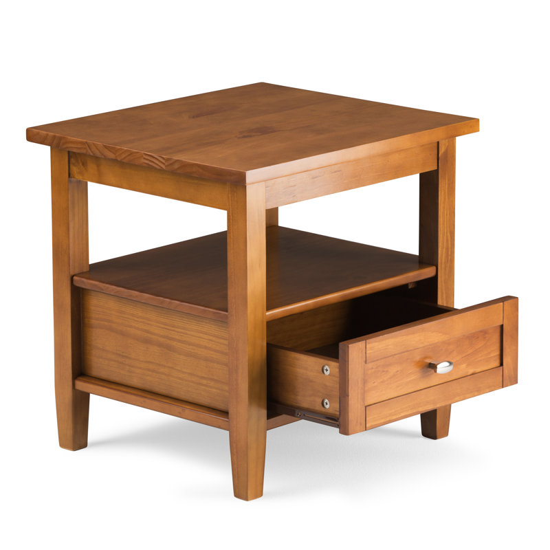 Table de bout transitionnelle en bois massif brun clair Hettie 20 po (ensemble de 2), Marron clair
