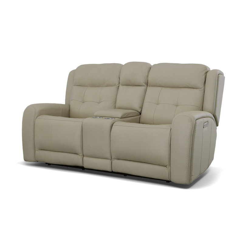 Grant 76" Leather Reclining Sofa, Ivory Genuine Leather