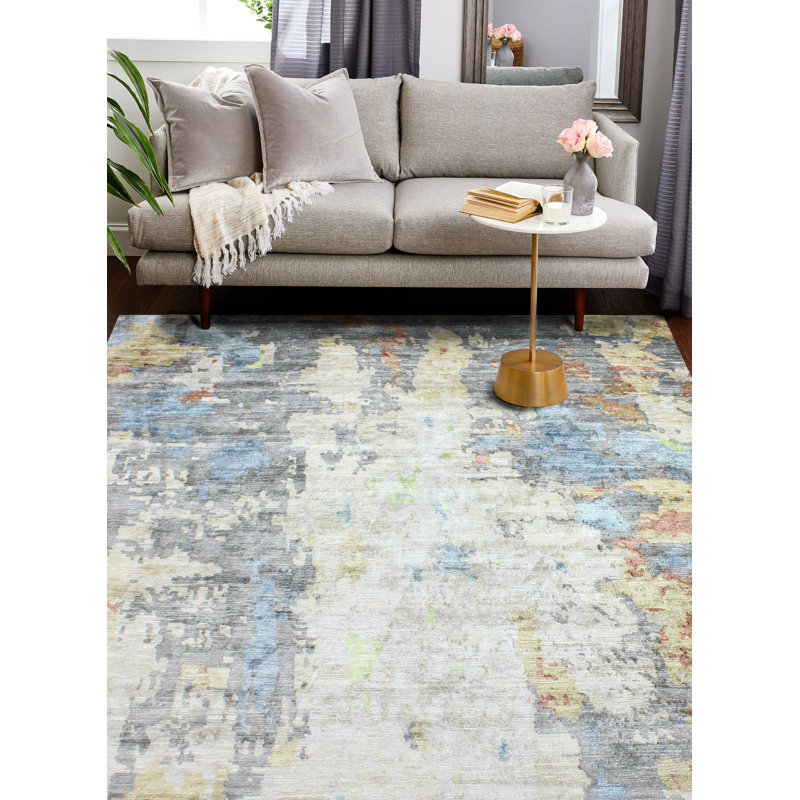 Cascade Multicolor Hand-Knotted Viscose 8' x 10' Abstract Rug