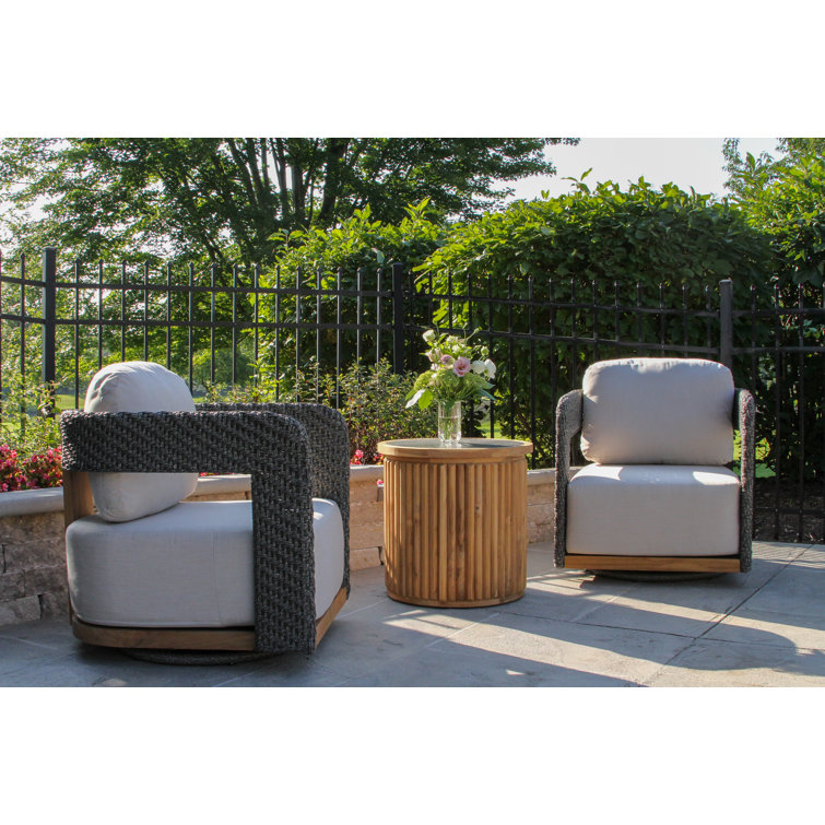 3 Pc. Modern Wicker Swivel Seating Group With Sintered Stone Accent Table