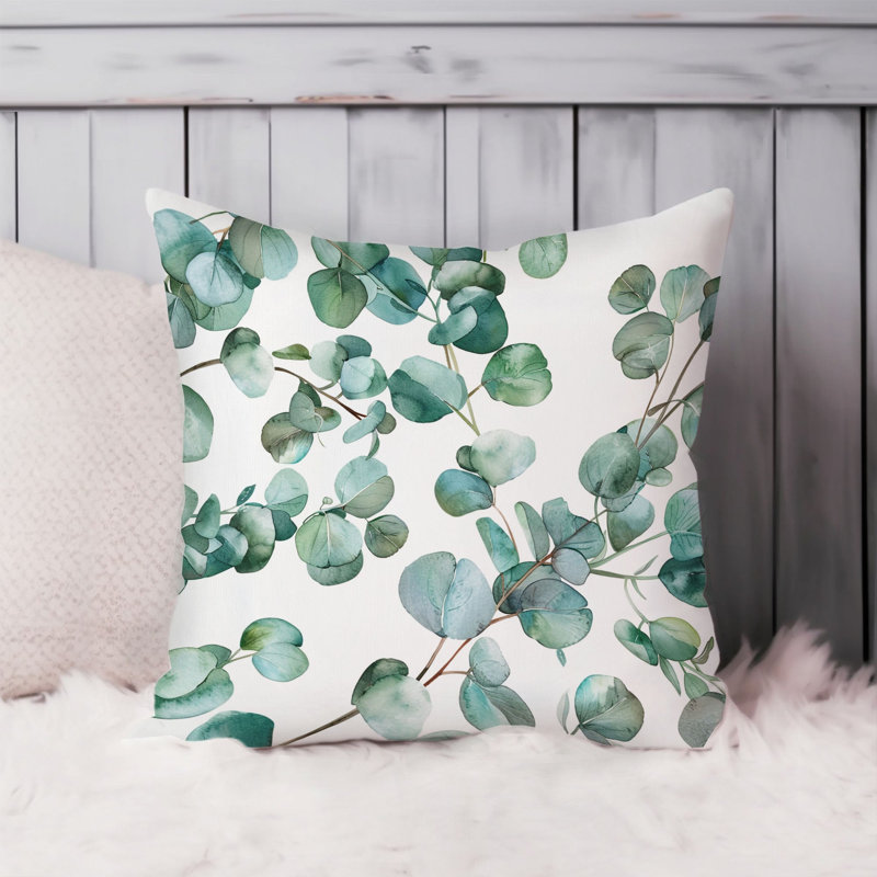 Botanical Eucalyptus Leaves Pattern III Pillow Cover, 16"H x 16"W