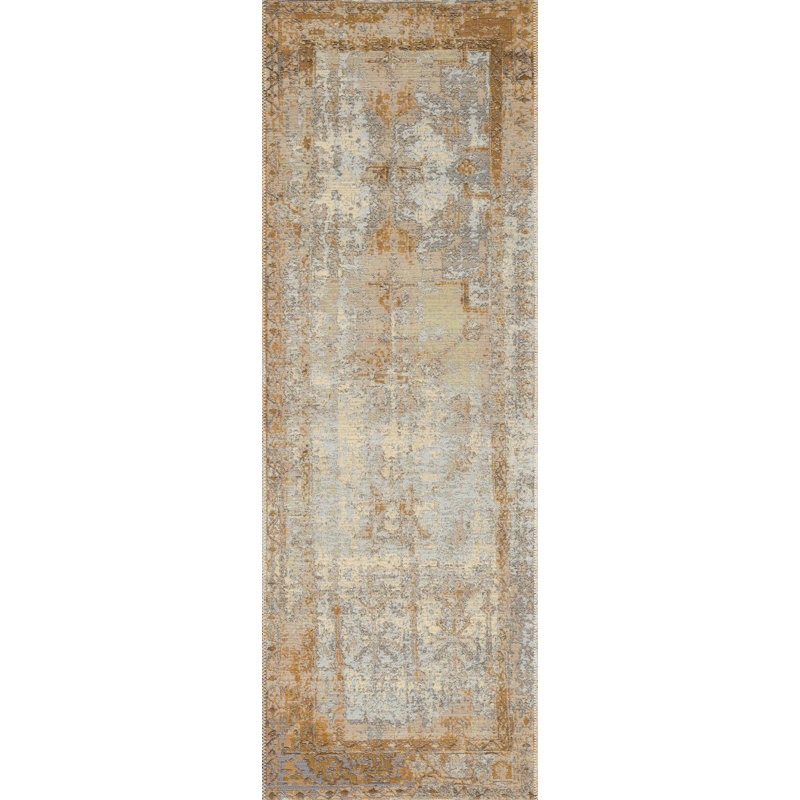 Tapis intérieur / extérieur à motif abstrait ivoire antique Anki, Tapis de couloir 2 pi 5 po x 7 pi 8 po