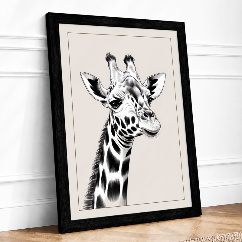 Giraffe in Ink Japandi - Framed Print, A1 - 84.1 x 59.4 cm, Black