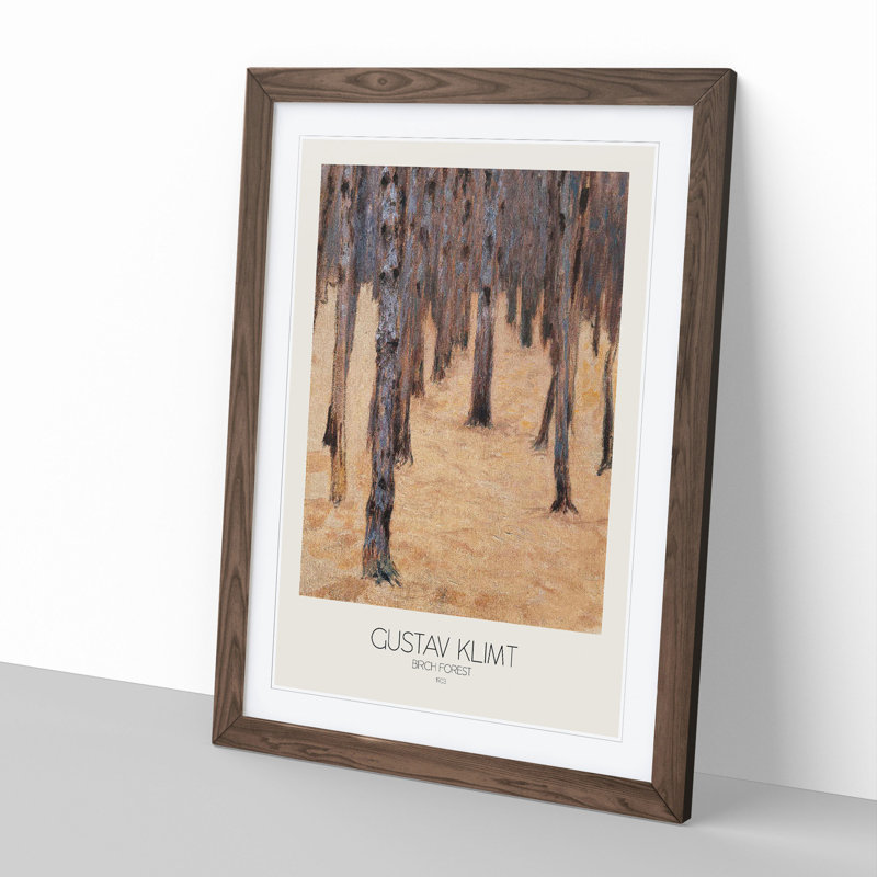 Birch Forest No.2 with Border by Gustav Klimt - Picture Frame Painting, 65cm H x 48cm W x 2cm D, Walnut Framed