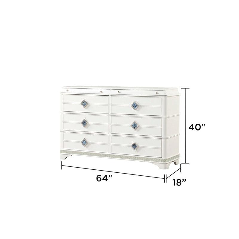 Commode moderne à 6 tiroirs avec tiroir à bijoux caché et décorations en cristal
