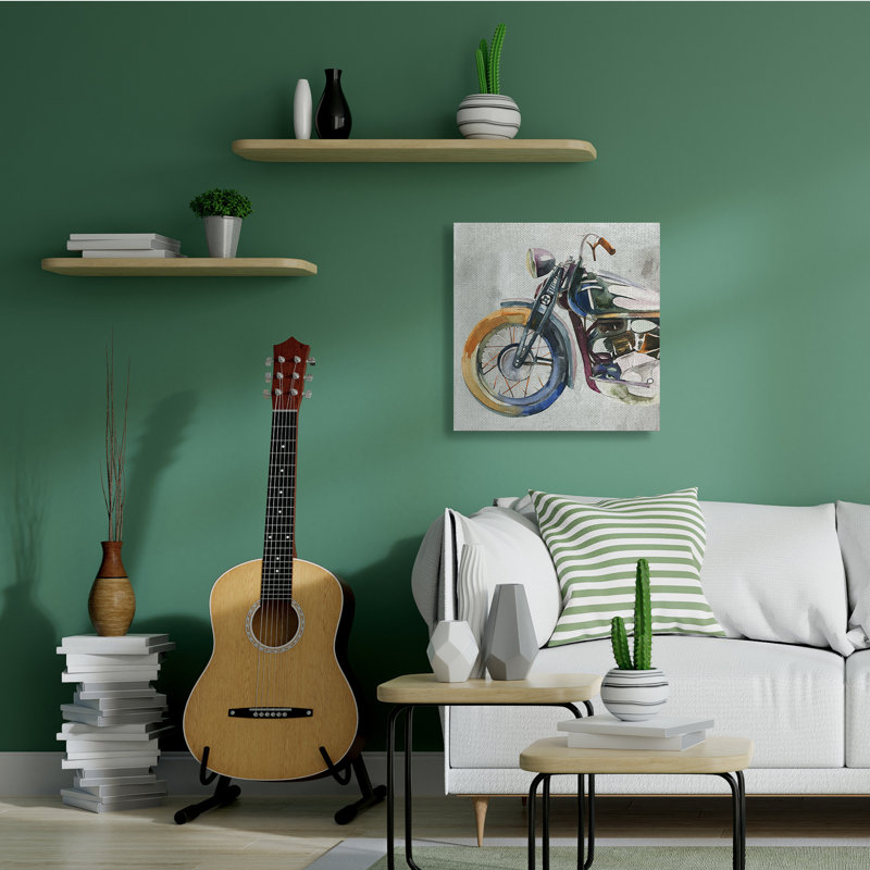 Motifs d'aquarelle expressifs de motocyclette par Annie Warren - impression, H 30 po x l 30 po x P 1,5 po, Toile tendue