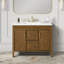 Juliette Single Sink Freestanding Warm Walnut Bathroom Vanity with White Quartz Top, Hardware-125138213-131231273