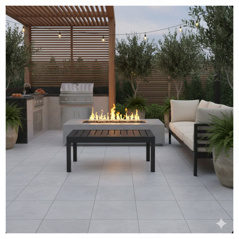 45" All-Weather Aluminum Outdoor Coffee Table, Slatted Black Patio Side Table
