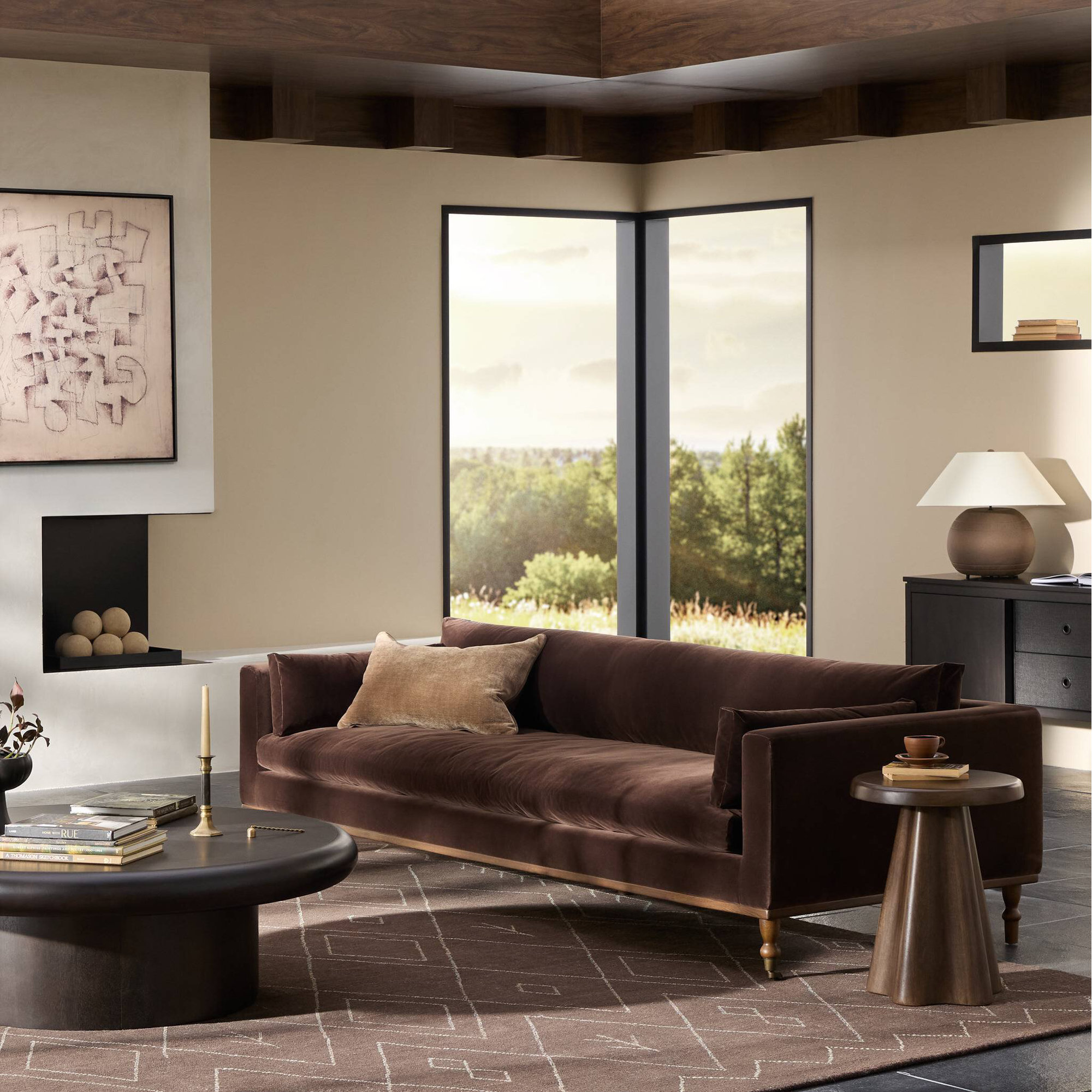 Tenby 96" Upholstered Bench Sofa, Surrey Cocoa Performance Velvet
