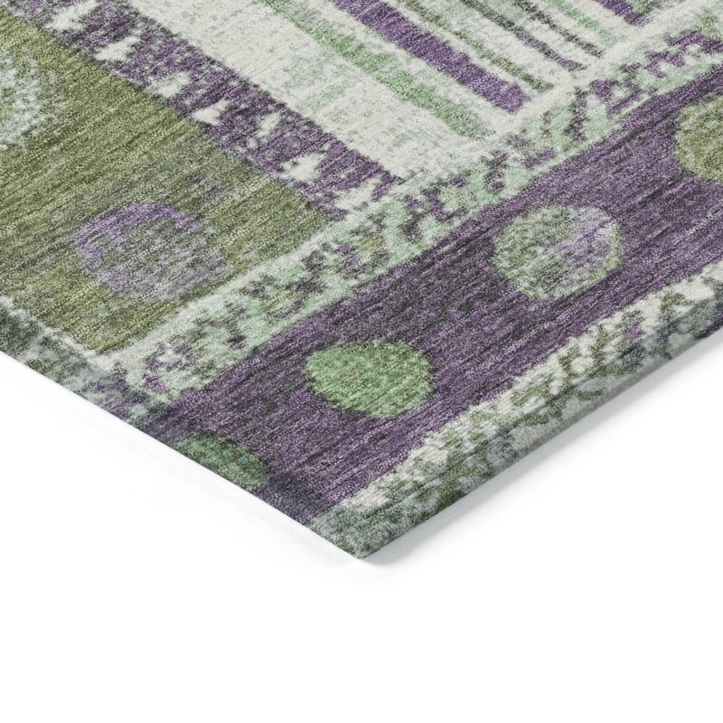 Tapis intérieur lavable rayé mauve et vert 10 pi x 14 pi
