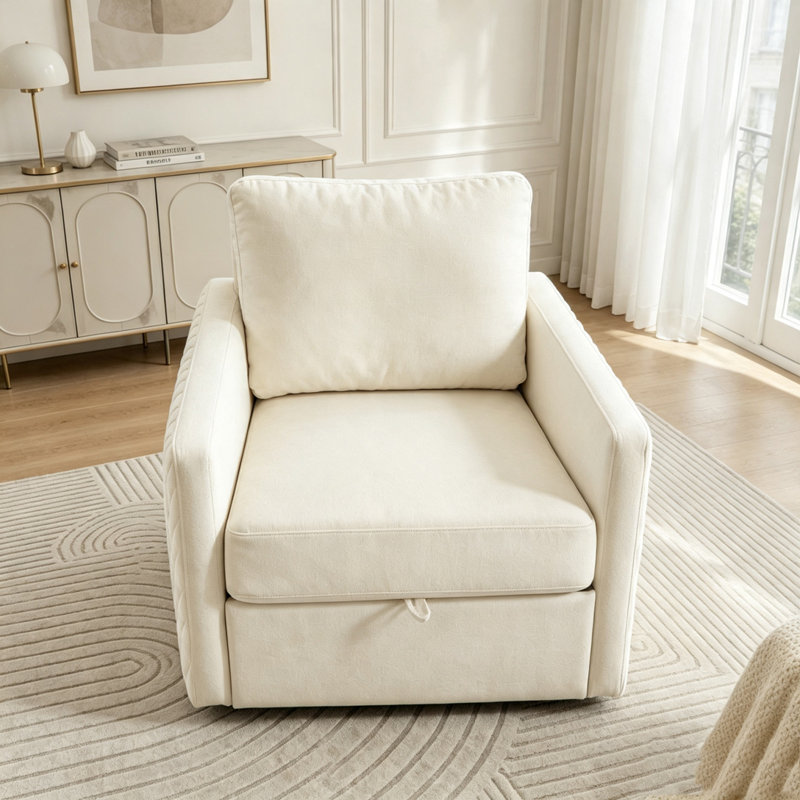 Fauteuil pivotant rembourré 29 ° l 29,5 po avec rangement caché, Beige