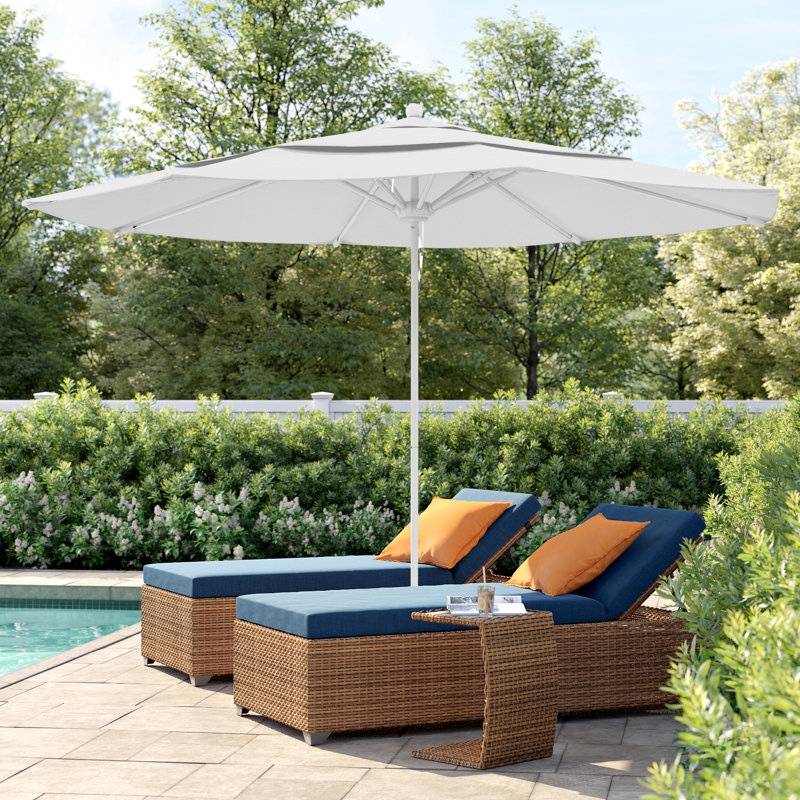 Parasol de marché 11 pi Hibo, Toile Sunbrella® naturel, Argent anodisé