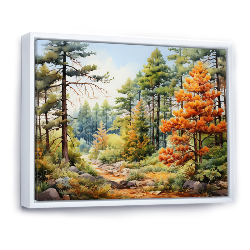 Pine Tree Autumn Whispers I - Tree Pine Wall Art Prints, H 24 po x l 32 po x P 1 po, Cadre flottant blanc