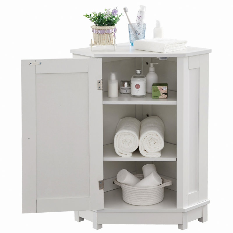 Bathroom Cabinet, Triangle Corner Storage Cabinet With Adjustable Shelf, White