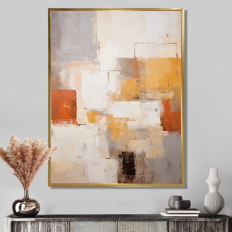 Serenity Deconstructed Cubist Orange - Abstract Wall Art, Gold Floater Framed Canvas, 40" H x 30" W x 1.5" D