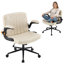Oil-Waxed Leather Swivel Chair With Flip-Up Armrests-1480034623