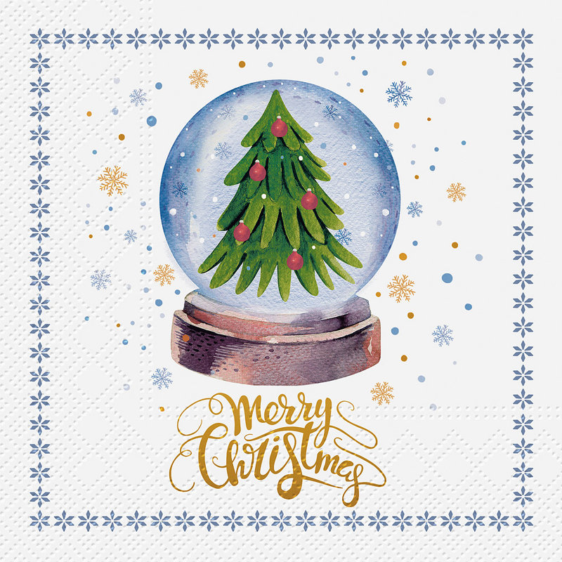 Serviette Merry Christmas Tree Snow Globe