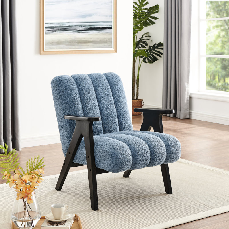 Fauteuil à oreilles avec cadre de lecture en bois, Bleu