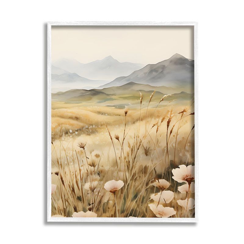 Bb-282-Mountain View Meadow encadré sur peinture sur bois, Giclée encadrée blanc bord de mer, H 20 po x l 16 po x P 1,5 po