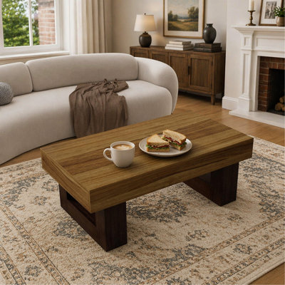 42" Rectangular Farmhouse Coffee Table, Rustic Brown MDF Low Center Cocktail Table with Sturdy Base for Living Room