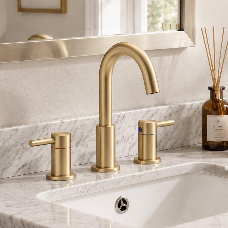 Widespread 2-handle Bathroom Faucet with Drain Assembly, Gold