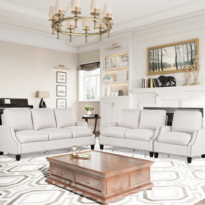 3 Piece Living Room Sectional Couch , And Armchair, Soft Fabric, High - Dense Sponge Filled Cushion, Pine Plywood Structure, Pocket Springs, Beige, 6 Seats Modern Furniture Couch, Fabric , Filled,