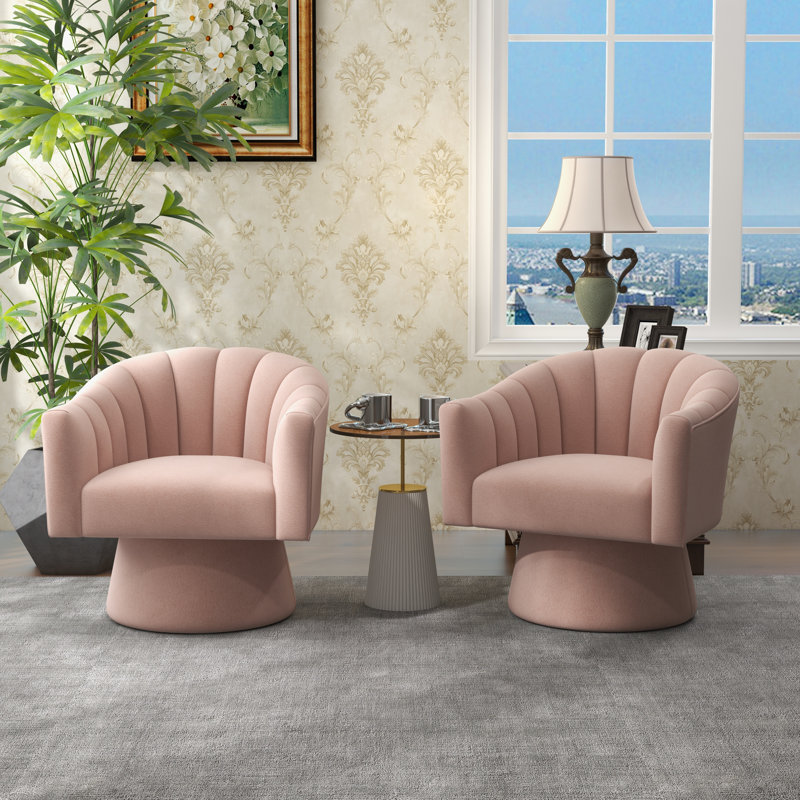 Avalina Velvet Swivel Barrel Chair, Pink