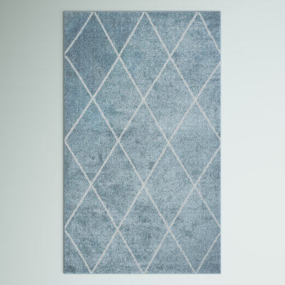 Bertrice Minimalist Diamond Trellis Light Blue/White Rug