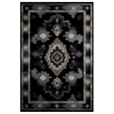 Reuben Collection Digital Print Cotton-Polyester Black Moroccan Rug