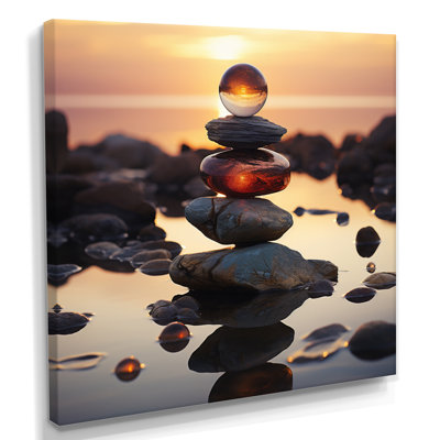 «Cairn River Rock Zenscape - Spiritual Stone», reproduction d'art mural
