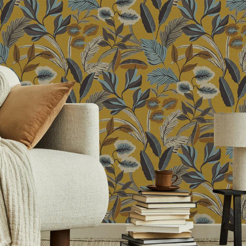 Sublime Floral Vinyl Wallpaper Double Roll, Ochre