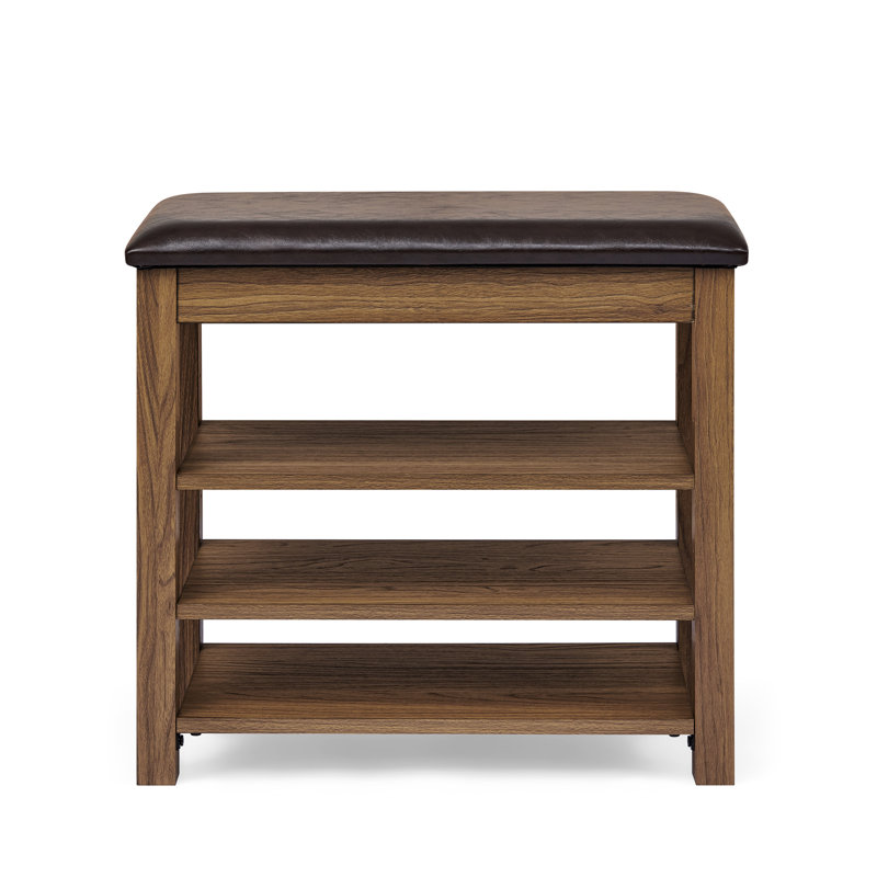 Nordic-Style Bench, Adjustable Height, Brown And Rubberwood, Concealed Storage For Keys Stool, Height-Adjustable, , Shoe Polish
