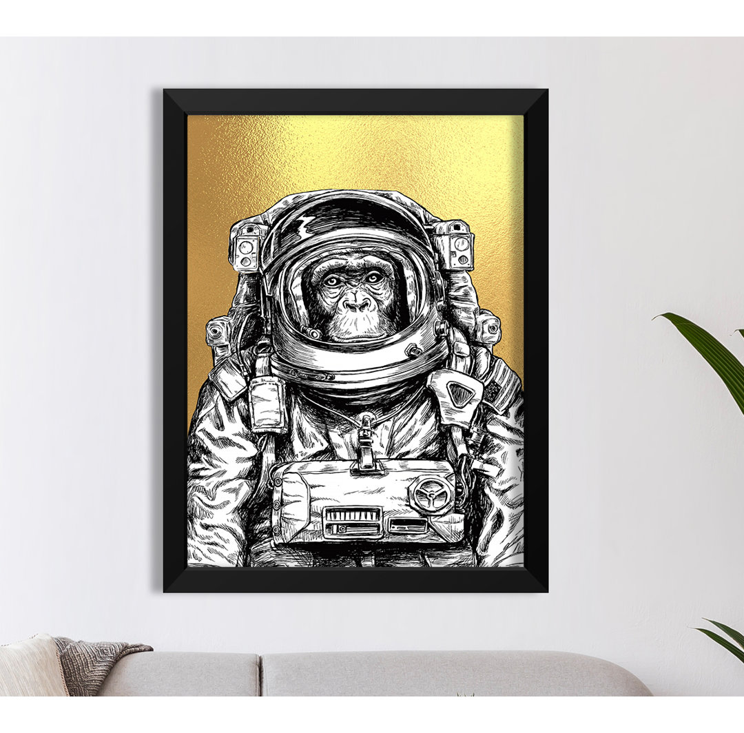 Space Chimp Goldfolie Gerahmter Druck