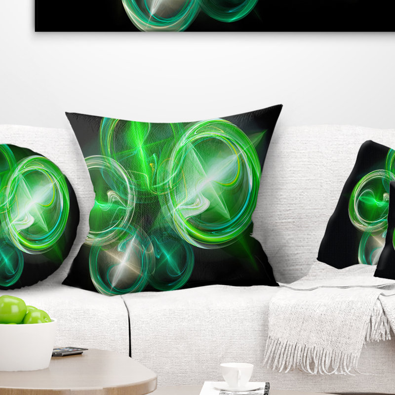 Bureau Fractal - Coussin imprimé abstrait, 18 po x 18 po, Noir