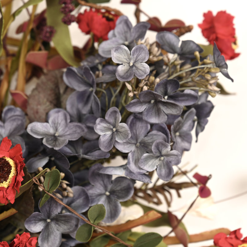 Décoration hortensia rustique artificielle 24 "avec panier en raphia naturel, Gris