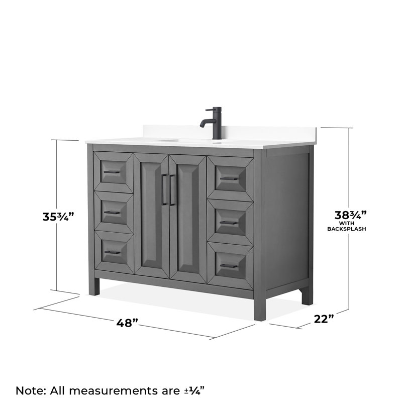 Daria 48'' W Single Vanity, White Cultured Marble, Dark Gray, Matte Black