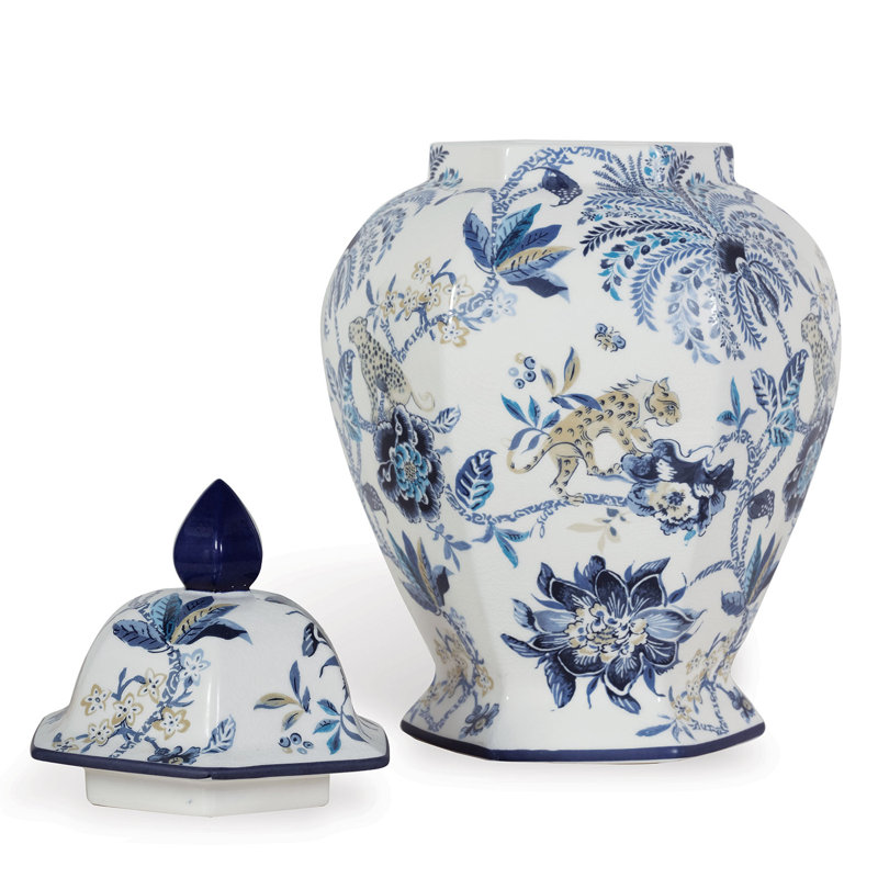 Braganza White/Blue Jar, 21" H x 13" W x 12" D