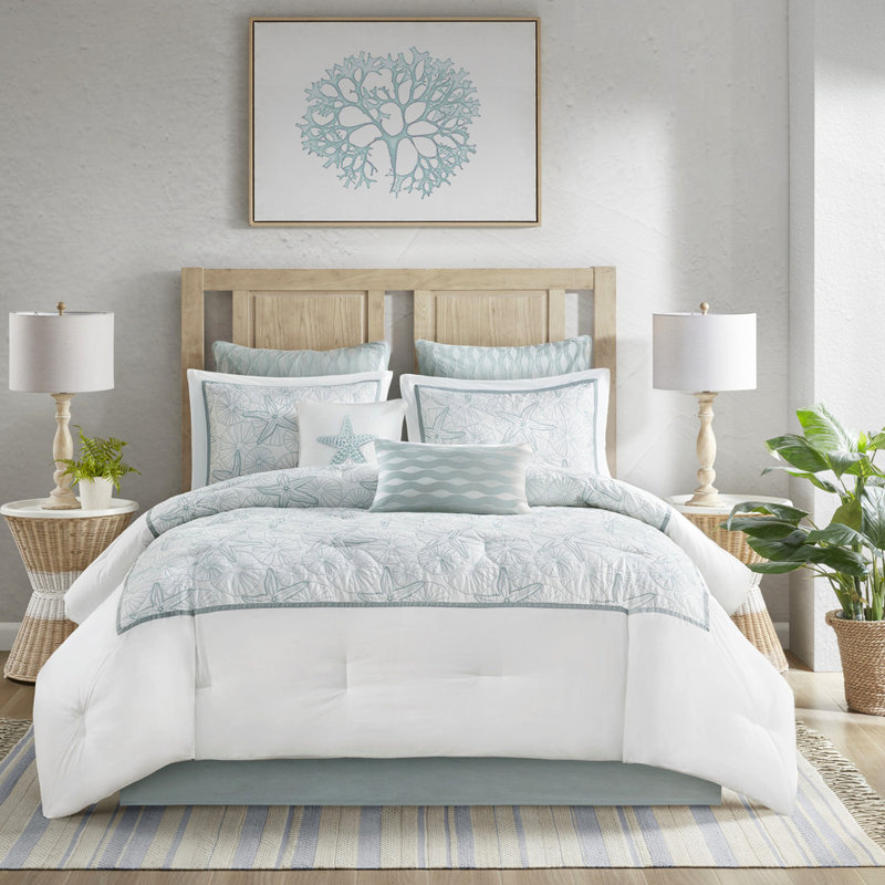Édredon blanc pour très grand lit - 100% coton, broderie foncée, rembourrage, avec jupe de lit et 2 taies décoratives surdimensionnées, broderie incluse