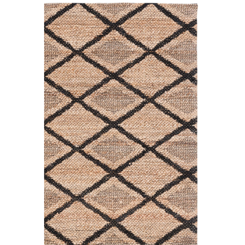 Tapis géométrique en jute de coton tissé à la main Coutu, Carré 6 pi 6 po