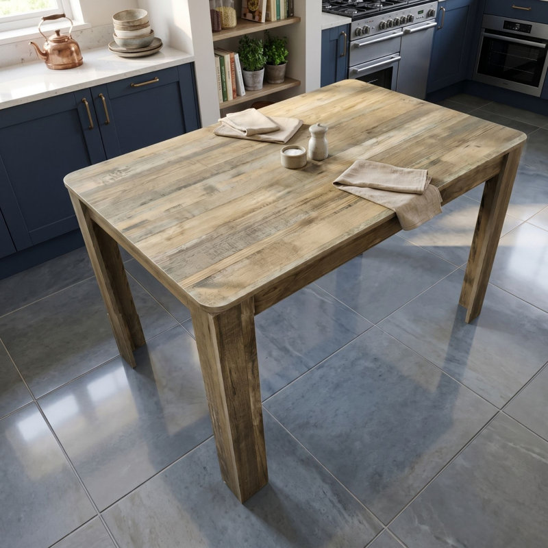 Rustic Wood Effect Dining Table Set with 2 Rustic Benches 4 Seater Kitchen Dining Furniture Set