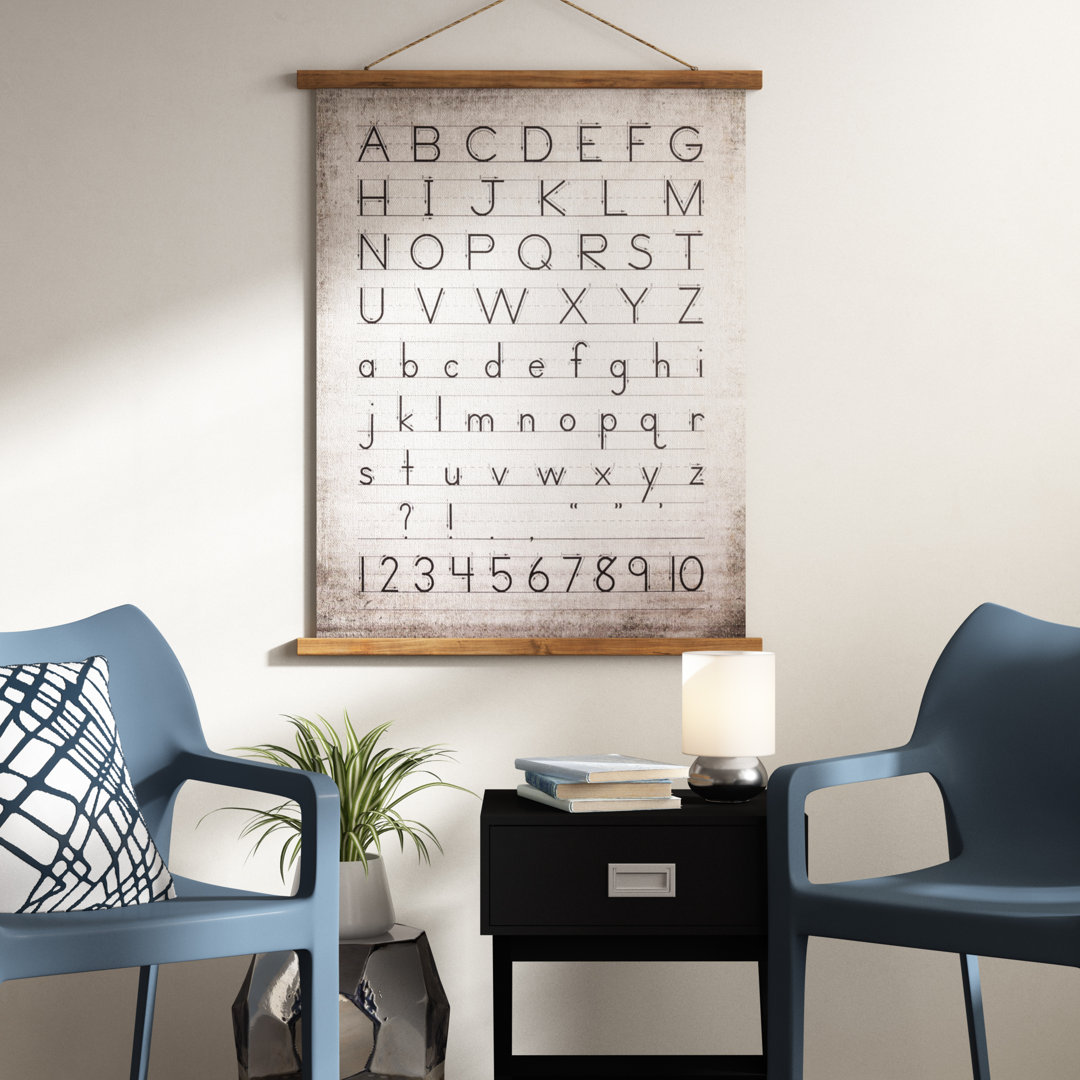 Holler Canvas and Wood Scroll Wall Decor with Alphabet, Numbers and Jute Hanger Williston Forge