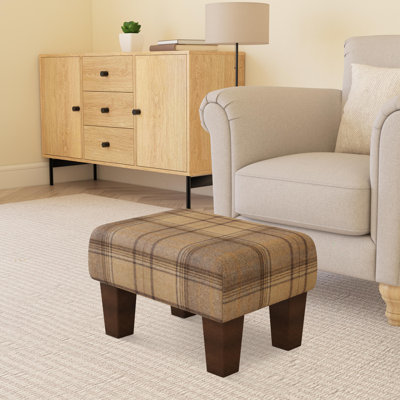 Tartan Material Large Footstools Tartan - Cream - Wood Contemporary Leg