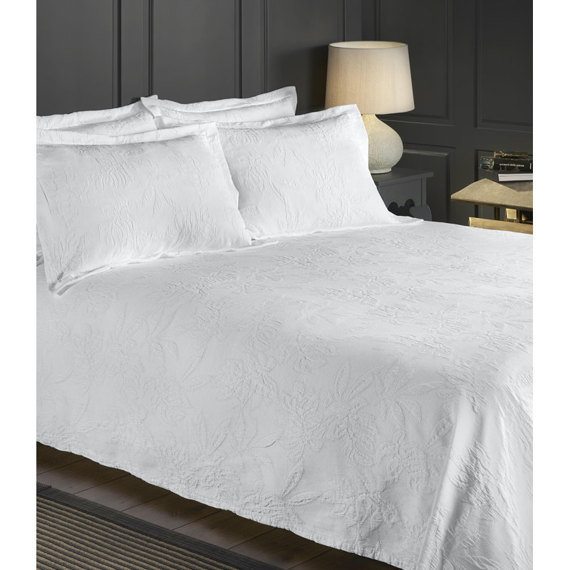 Bruto Cotton Floral Bedspread, 250 x 270 cm Bedspread, White