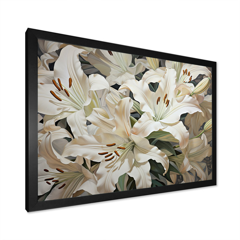 «White Lilies In Bloom Beauty III», reproduction sur toile, H 30 po x l 40 po x P 1,5 po, Cadre simple noir