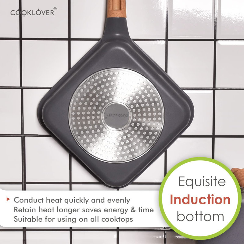 Batterie de cuisine antiadhésive à induction 100% sans PFOa avec ustensiles de cuisine, gris