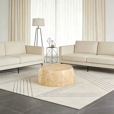 Table basse cylindrique de 34,65 po en bois aggloméré de haute qualité de couleur naturelle, table basse industrielle moderne entièrement assemblée, idéale pour la maison et la cuisine