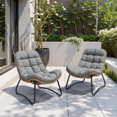Patio Lounge Chairs With Thick Cushion (Set of 2)