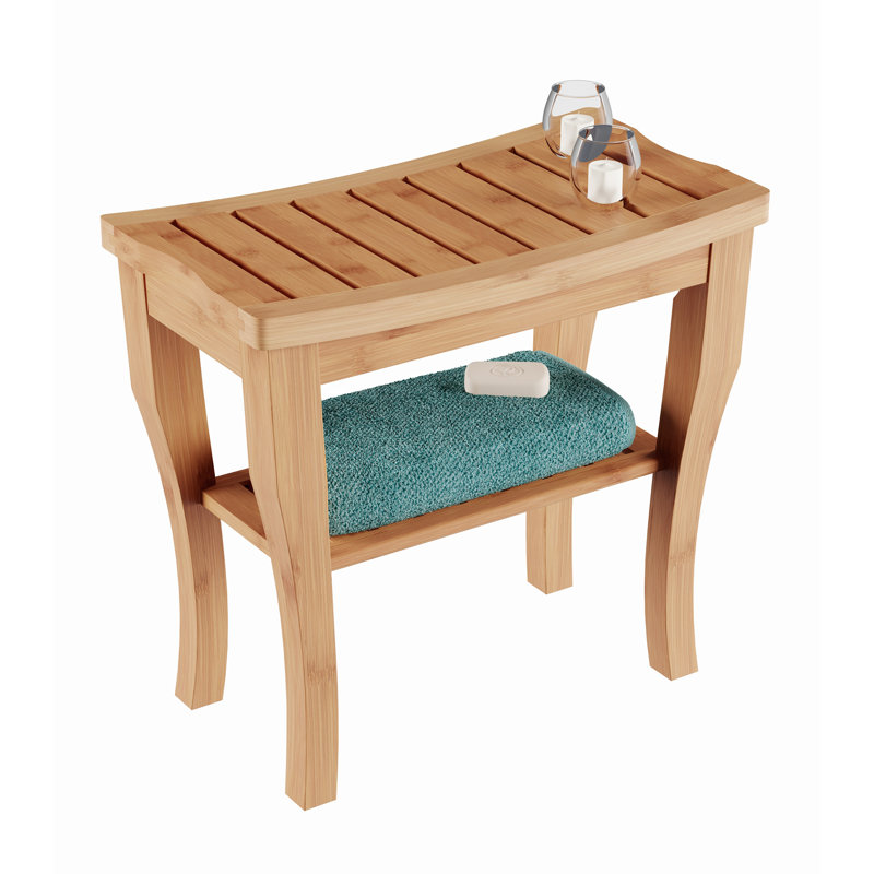 19" Wide Shower Bench-Water Resistant Natural Eco-Friendly Bamboo with Storage Shelf for Bathroom, Spa or Sauna